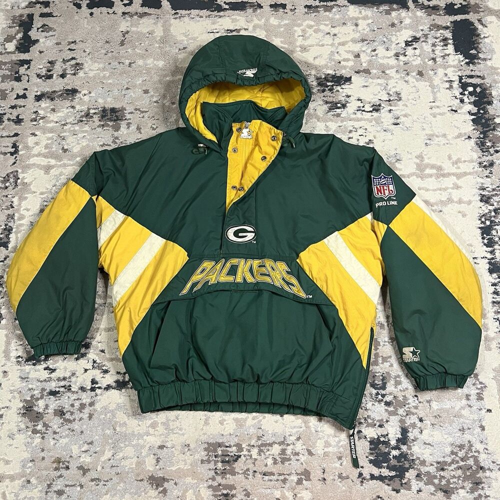 Vintage Green Bay Packers Jacket Pullover Starter Pro Line NFL Sz L 90s Puffer